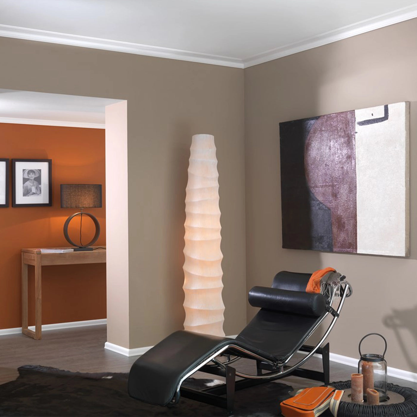 NOMASTYL® NMC 2m Ceiling Coving on plain wall and ceiling in modern living room interior Decormania UK